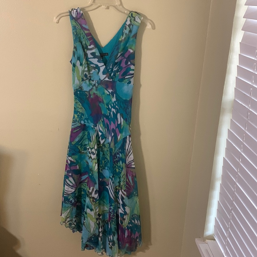 Chris McLaughlin Printed Teal Dress Size 4 sleeveless